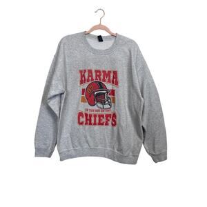 Gildan Grey Karma is the Guy On The Chiefs Crewneck Sweatshirt Unisex L